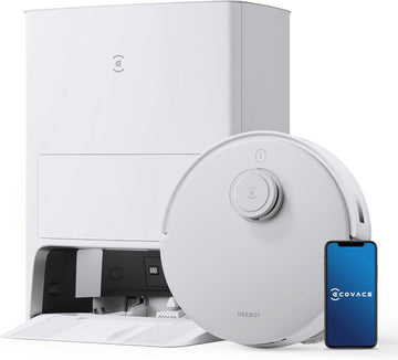 ECOVACS DEEBOT T20e OMNI Robot Vacuum Cleaner 6000Pa, Auto Mop Lifting/Washing/Hot Air Drying/Emptying, 3D Structured Light Obstacle Avoidance, Dual Mops, 3D Maps